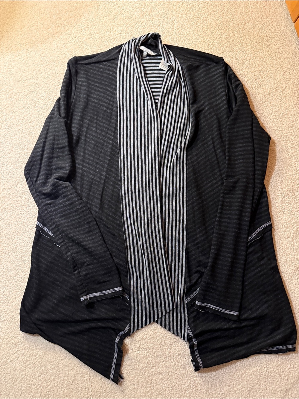 BKE Black Cardigan with White Striped Trim